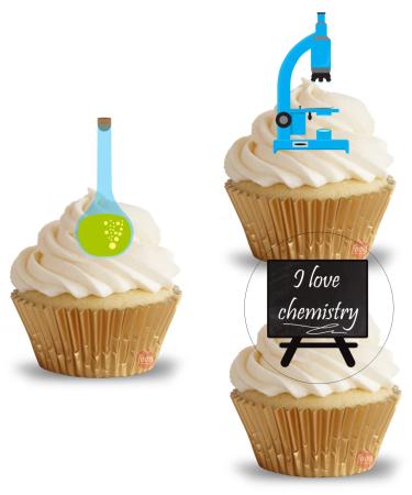 cakes 24 edible PRE CUT Chemistry Science Scientist kids childrens party decorations Wafer Paper Cupcake Fairy Cake Toppers Multicoloured