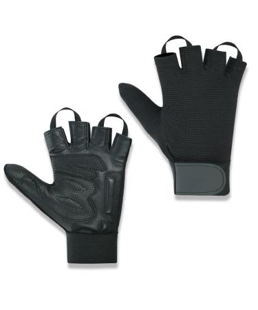 Leather Palm Wheelchair Gloves Half Fingers with Full Thumb Disability Mobility Gloves for Men and Women (Medium Black) Medium Black