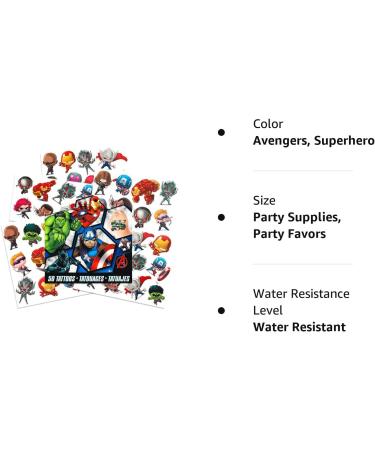 Marvel Avengers Temporary Tattoos - 50 Superhero Designs Including Iron Man, Thor, Hulk, and Captain America | Avengers Party Supplies - Buy Online on SooperMarket.com
