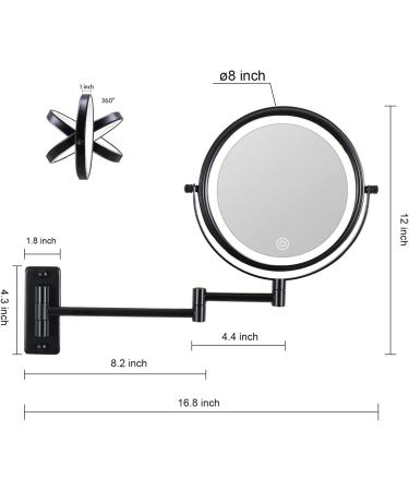 10X LED Wall Mounted Lighted Makeup Mirror with 3 Color Lights & Touch Screen Dimming - Double Sided Magnifying Mirror for Bathroom Vanity (Black) - Buy Online on SooperMarket.com