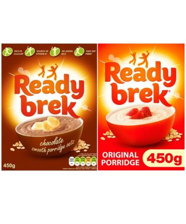 Breakfast Oats Bundle with Ready Brek Smooth Porridge Oats Chocolate 450g and Smooth Porridge Oats Original 450g (2 Pack)