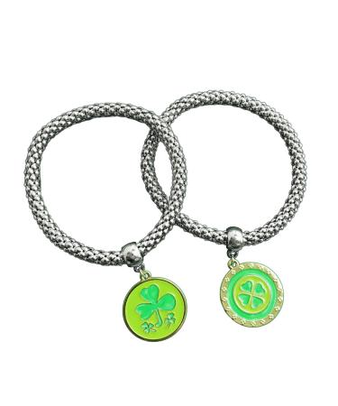 Oralgos 2-part elastic bracelet set four-leaf cloverleaf brilliant lucky bracelet Irish party bracelets accessories for women and girls