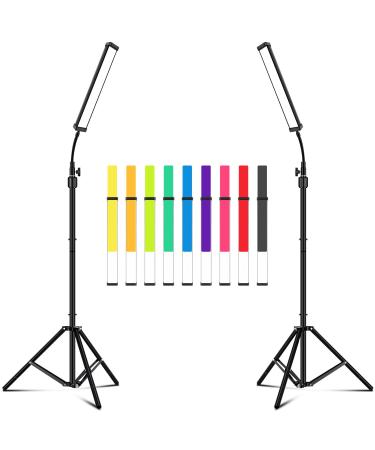 Led Video Lighting Kit with Wand Stick - Photography Studio Light ,Adjustable Tripod Stand,Vallkay 9 Color Filters 5600K Dimmable Portable Stand for Live Streaming/Portrait Photo/ Vlog, Black (D4002)
