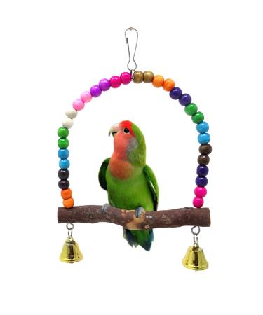 HONBAY Wooden Bird Swing Perch Parrot Hanging Toy for Small Sized Birds
