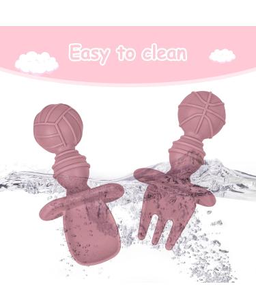 Baby Fork and Spoon Set - Silicone Toddler Utensils for Self-Feeding - Easy Grip Cutlery for Baby Led Weaning (Beige&Pink) - Buy Online on SooperMarket.com