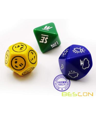 Bescon Emotion Weather & Direction Dice Set - 3 Piece Polyhedral RPG Dice in Blue, Green, Yellow - Buy Online on SooperMarket.com