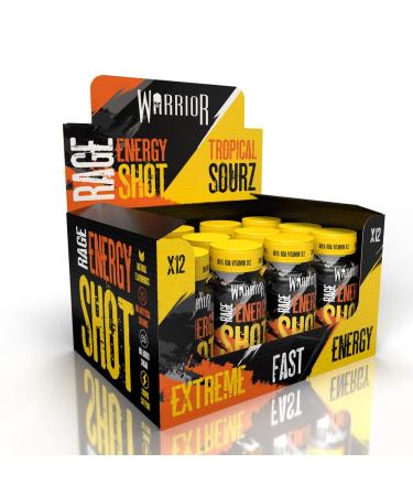Warrior RAGE ENERGY SHOT Pre Workout Shot Energy Drink 12 x 60ml Ready to Drink Supplement 200mg Caffeine Natural Flavourings No Added Sugar Includes Vitamin B6 & B12 (Tropical Sourz)