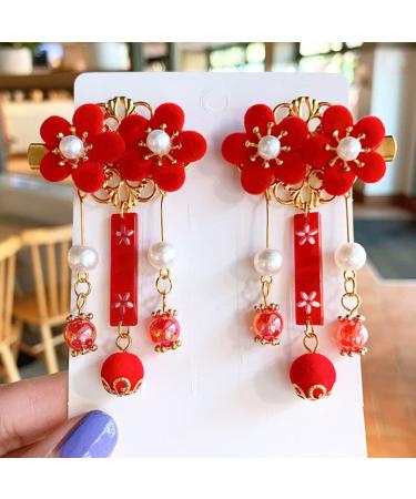 KALLORY Baby Hair Accessories: Tassel & Kimono Flower Hair Clip Set - Girl Hair Clips in Chinese Ancient Style (1 Pair) - Buy Online on SooperMarket.com