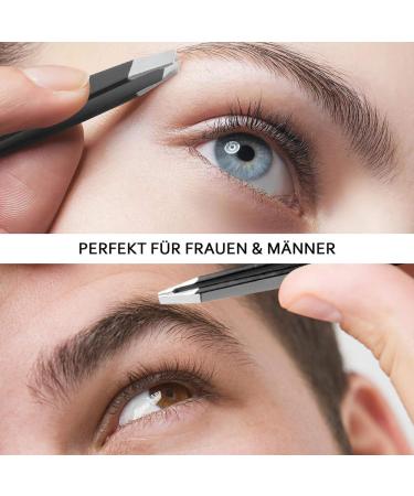 Pluck Econtal Black Tweezers with Case | Professional Sloping Eyebrow Hair Plucking Tool - Buy Online on SooperMarket.com