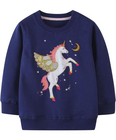 Girls Cotton Sweatshirt | Casual Long Sleeve Pullover for Toddlers | Blue | Ages 1-12 - Buy Online on SooperMarket.com