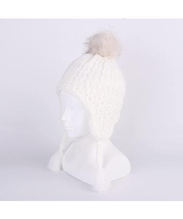 LANGZHEN Toddler Winter Hat Earflap Knit Cap Fleece Lined Beanie - White (6-12 Months) - Buy Online on SooperMarket.com
