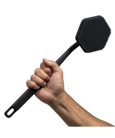 Tooletries - Back Scrubber - Exfoliates & Deep Cleans - Silicone Shower & Bath Body Brush with Long Handle and Bespoke Bristles - Bathroom & Hygiene Accessory - Charcoal