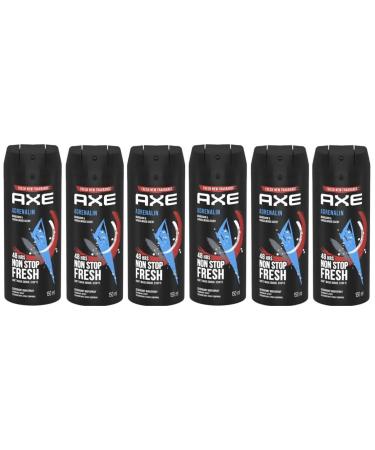 AXE (6 Pack) Adrenalin Body Spray for Men 5.07 Oz (150ml) |Mandarin & Sandalwood scent |48H Non Stop Fresh |by SBD