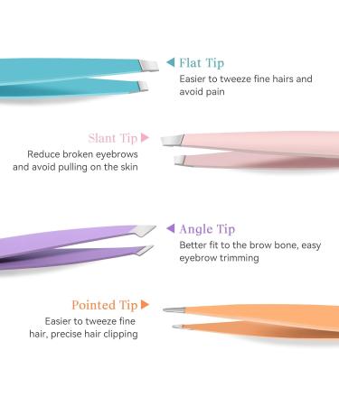 6-Piece Professional Stainless Steel Tweezers Set with Leather Case - Slanted and Pointed for Eyebrows, Facial Hair, Ingrown Hair, Blackheads - Women and Men - Colorful - Buy Online on SooperMarket.com