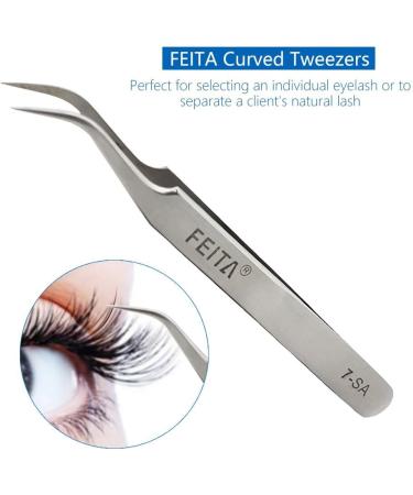 Feita Precision Eyelash Tweezers Set - Professional Straight & Curved Tweezers for Eyelash Extensions - Fine Tip - Silver - 2 Pack - Buy Online on SooperMarket.com