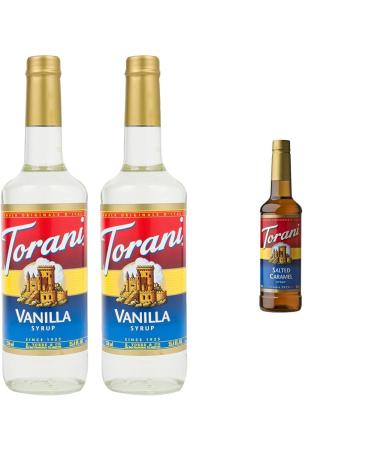 Torani Vanilla Flavour Syrup 750ml bottle 2 Pack Transparent & Salted Caramel Flavour Syrup PET (Plastic) 750ml