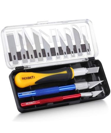 REXBETI 16 Piece Precision Hobby Craft Knife Set, with 10 Piece Refill SK5 Blades, Suitable for Halloween Pumpkin Carving, Art Modeling, Scrapbooking and Sculpture