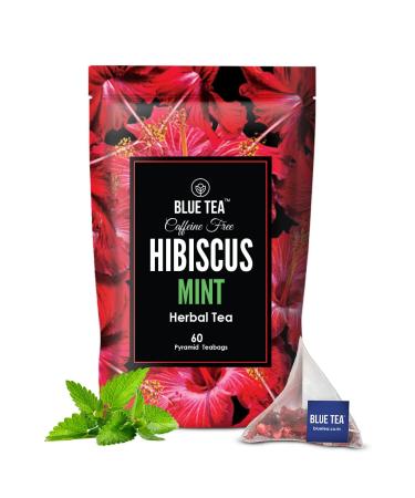 BLUE TEA - Hibiscus Mint Herbal Tea - 60 Tea Bags | CAFFEINE FREE | Christmas Tea Gifts | Hibiscus + Mint | Vegan - Gluten Free | Ziplock Pouch