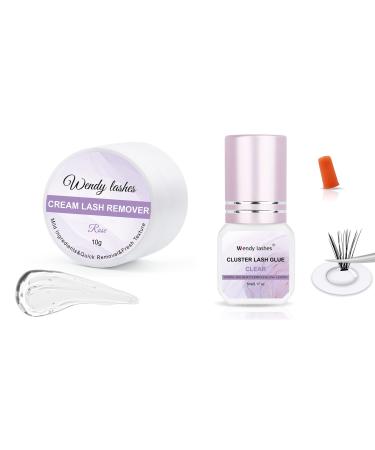 Cluster Lash Glue Clear Strong Hold Lash Glue Mild Fast Drying Waterproof Eye Lash Glue and Lash Remover Rose Low Irritation for Lash Extensions/Lash Clusters Cream Remover