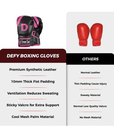 DEFY Marvelous Boxing Gloves - Unisex Leather Training Gloves for Muay Thai, Kickboxing, and MMA - Black/Pink 16oz - Buy Online on SooperMarket.com