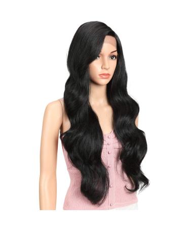 Joedir 30 Inch Black Wavy Lace Wig for Women - 76.2 cm Heat-Resistant Fiber 130% Density Side Part Pack of 1 - International Shipping Available - Buy Online on SooperMarket.com