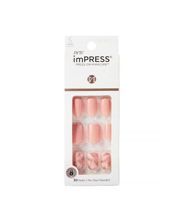 KISS imPRESS No Glue Mani Press On Nails Design 'Kingdom' Light Pink Short Size Squoval Shape Includes 30 Nails Prep Pad Instructions Sheet 1 Manicure Stick 1 Mini File