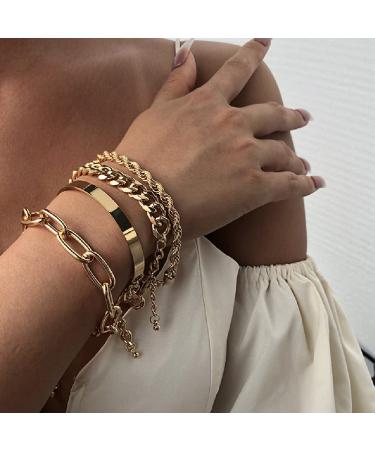 Chargances Gold Chunky Flat Cable Chain Bracelets Set for Women Layered Paper Clip Bangle Fashion Bracelets Jewelry for Women Girls Gift (gold)