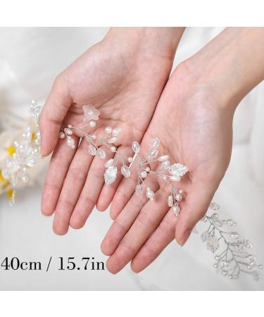 EASEDAILY Silver Leaf Flower Bride Wedding Hair Vine with Pearl Accents - 15.7inch Headpiece for Women and Girls - Buy Online on SooperMarket.com
