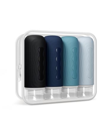 Yinke 90ml silicone travel bottles set 4 pieces of leak-proof container travel bottles for filling traveling travel essentials refillable travel bottles for shampoo cream rinse bpa-free and TSA-tested blue-black color palette