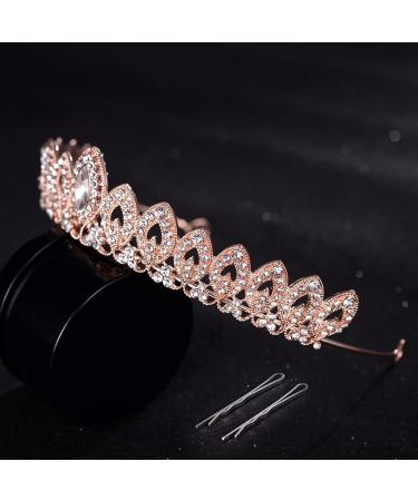 Rose Gold Rhinestone Crystal Tiara Crown for Women - Ideal for Birthday, Pageant, Wedding, or Prom - Buy Online on SooperMarket.com
