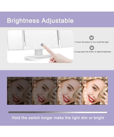 Lighted Trifold Makeup Mirror with 10X Magnification - Touch Control, Dual Power Supply - Portable LED Vanity Mirror for Women - White - Buy Online on SooperMarket.com