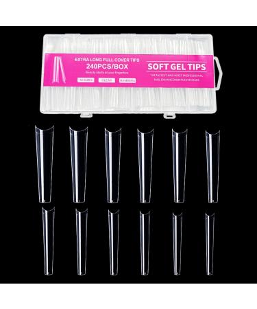 JZK 240x XXXL Clear Half Cover Extra Long Coffin Nail Tips For Acrylic Extensions No C Curve False Nail Tips Long For Gel And Acrylic Nails 3XL Finger Nail Extension Tips