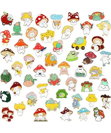 50 Pcs Mushroom Frog Enamel Pins Cute Enamel Backpack Pins Cartoon Lapel Badge Set Kawaii Pins Mushroom Gifts Funny Button Backpack Brooch Pins Badges for Bags Clothes Caps