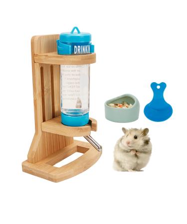 Hamster Water Bottle with Stand Adjustable Wooden Small Animal Water Dispenser Stand Guinea Pig Water Bottle With Hamster Bowls and plastic spoon for Guinea Pig Rat Hamster Gerbil Chinchilla (125ML)