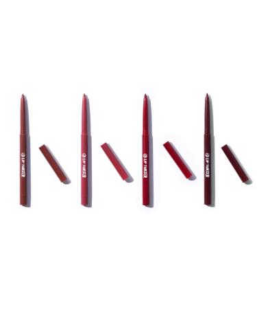 W7 Lip Twister Lip Liner - 4Pcs Multi-Pack - Creamy & Blendable Lip Makeup For Definition & Shape (Red Nude Brown Pink) Variety Pack