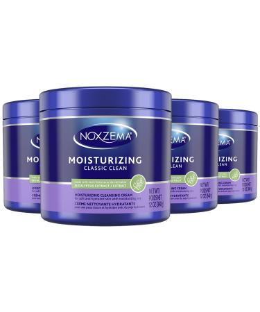 Noxzema Classic Clean Original Deep Cleansing Cream for Soft & Smooth Skin Real Eucalytpus Extract Noxzema Moisturizing Cleansing Cream Face Wash Soybean Oil Noxzema Cream Cleanser 12 Oz Ea (Pack of 4)