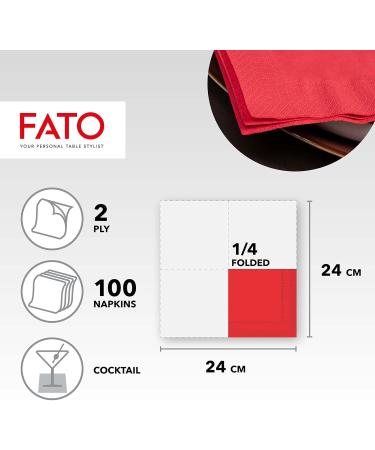 FATO Disposable Paper Napkins - 100 Pack Red 24x24 cm 4-Folded 2-Layer Eco-Friendly & FSC Certified for Aperitifs & Cocktails - Buy Online on SooperMarket.com