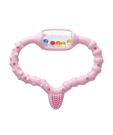 Curaprox bite ring for babies pink baby bite ring with rattle baby bite ring with learning toothbrush bite ring for babies for teeth bpa-free pink 1 piece