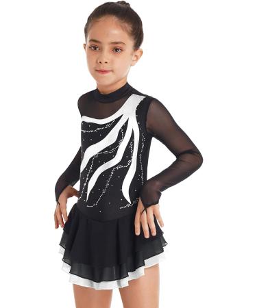 Aislor Girls Mesh Splice Figure Ice Skating Dress Long Sleeves - White, 12 Years - Buy Online on SooperMarket.com