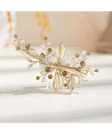 Bride Hair Clip Wedding Hair Clip Flower Wedding Hair Piece for Bride Hair Comb Barrette Bridal Hair Accessories Gold Bride Hair Clip - Buy Online on SooperMarket.com