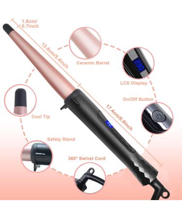 1/2-1 Inch Tapered Curling Iron | Ceramic Hair Curler Wand | Adjustable Temperature | Heat Resistant Glove | Rose Pink - Buy Online on SooperMarket.com