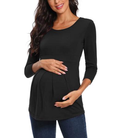 Love2Mi Maternity Top Short Sleeve Pregnancy T-Shirt Summer Tunic XL Black-l