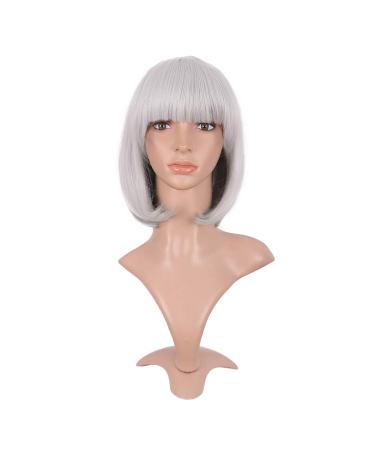 MapofBeauty 12 inch/30cm Natural Female Short Straight Hair BOB Wig (Silver)