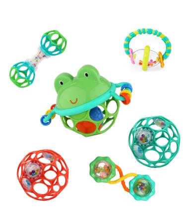 Bright Starts Little Shakers 6 piece of gift set-BPA-free easy to grasp baby rattles and bite rings unisex newborn+ gift set 6 pieces