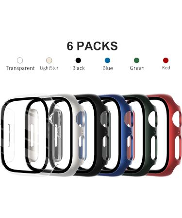 Fullife 6-Pack PC Matte Case with Tempered Glass Screen Protector Compatible with Apple Watch Series 6/5/4/SE Overall Shockproof Bumper for iWatch.40mm (Green/Blue/Red/Midnight/Starlight/transparent) Green/Blue/Red/Midnight/Starlight/Clear 40mm - Buy Online on SooperMarket.com