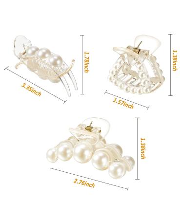 6-Piece Champagne Pearl Hair Claw Clips Set - Retro Non-Slip Barrettes for Women and Girls - Buy Online on SooperMarket.com