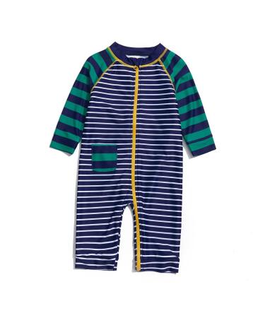 BONVERANO Baby Boys Swimsuit Toddler Bathing Suit Full-Length Zipper One Piece Swimwear with UPF 50+ Sun Protection 12-18 Months Stripe 2