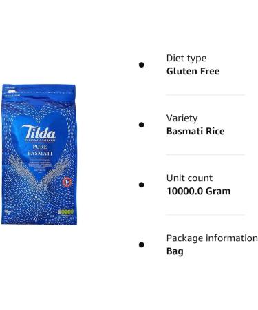 Tilda Pure Original Basmati Rice 10 Kg - Aromatic Extra Long Grain - Ideal for Curries Biryani and Pilaf - Authentic Indian Basmati Rice - Buy Online on SooperMarket.com