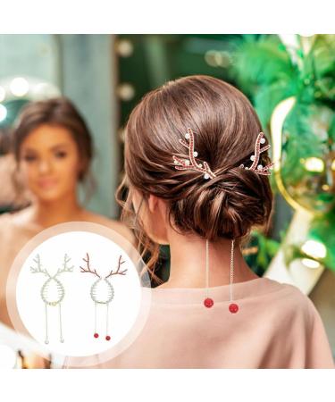 Rhinestone Tassel Ponytail Hair Claw Hair Bun Clip Tassel Ponytail Hair Clips Rhinestone Ponytail Holder Christmas Antlers Pearl Sparkling Diamond Tassel Hair Clips for Women (2pcs-B) - Buy Online on SooperMarket.com