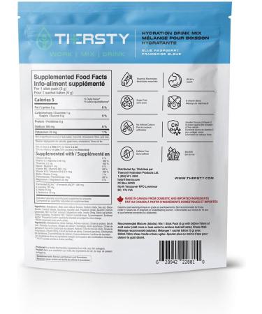 Thersty Electrolyte Powder ZERO Sugar Electrolyte Packets Designed for Rapid Hydration. All Natural Ingredients and Trusted by the World s most Demanding Industries 10 Servings - Blue Raspberry - Buy Online on SooperMarket.com